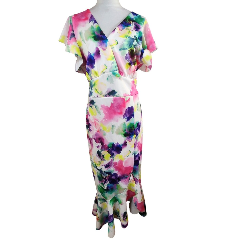 NEW Long Tall Sally LTS Maxi Dress Floral Print Flutter Sleeve US Size 16 NWT
